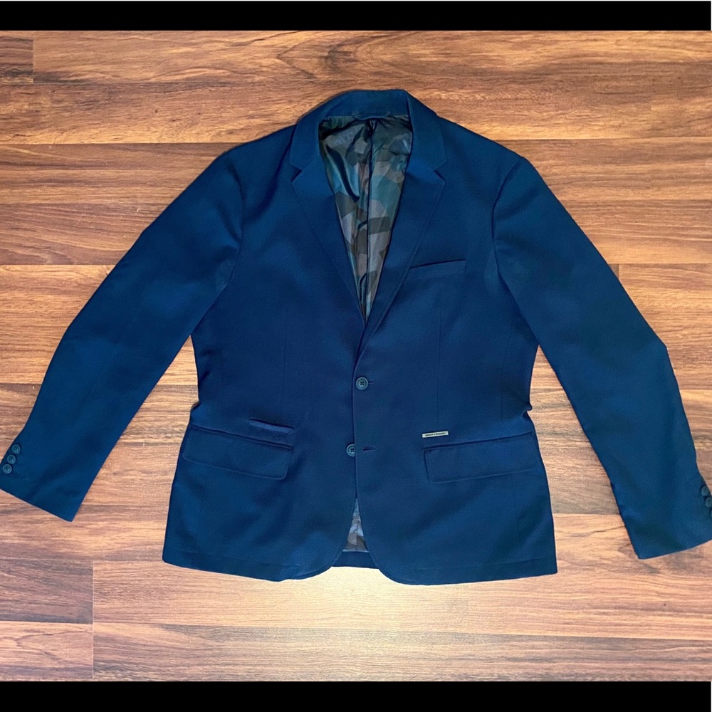 42R Armani Navy Geo Camo Lined Blazer